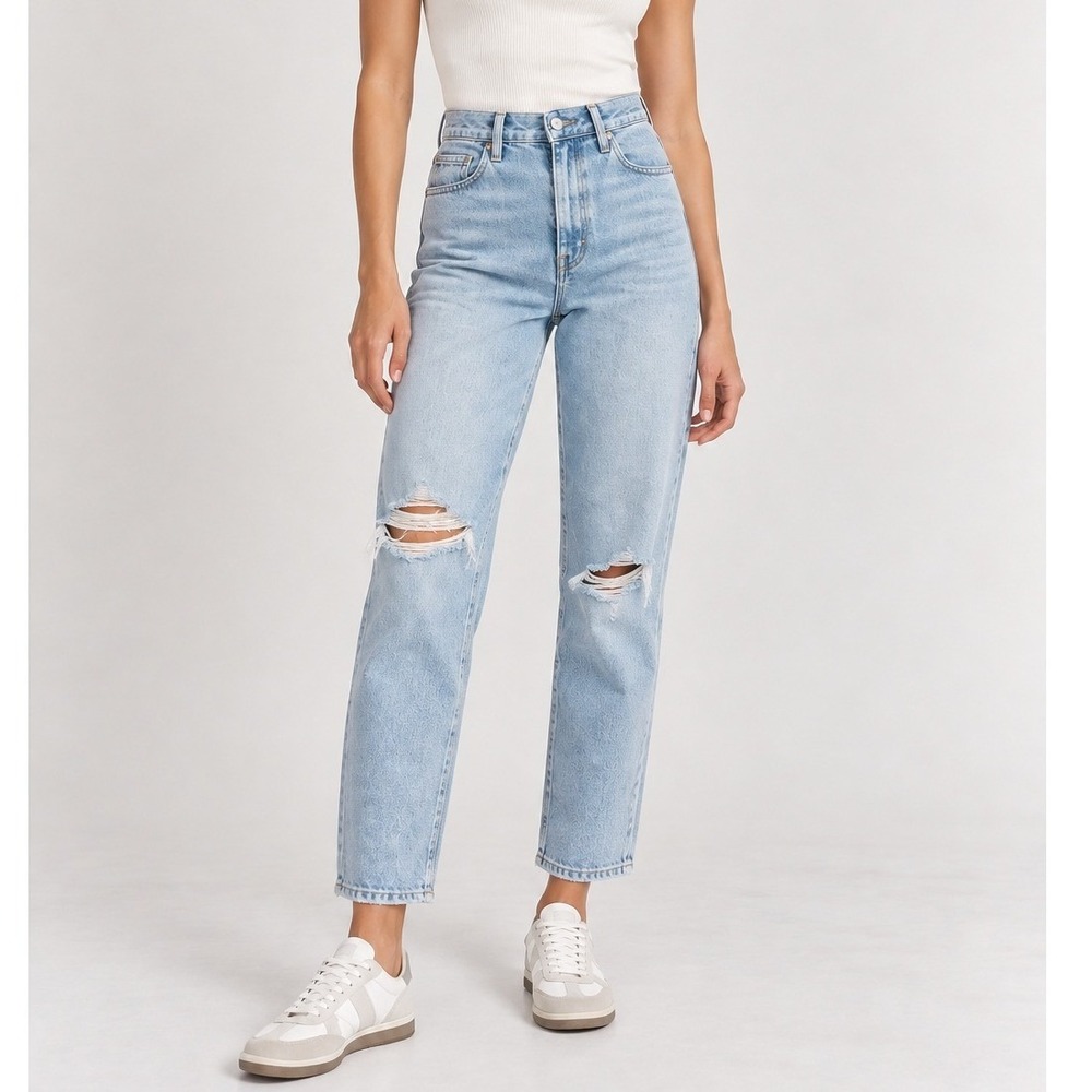 Madewell Momjean Women's 25 Harman Wash High Rise Raw Hem Cropped Jeans